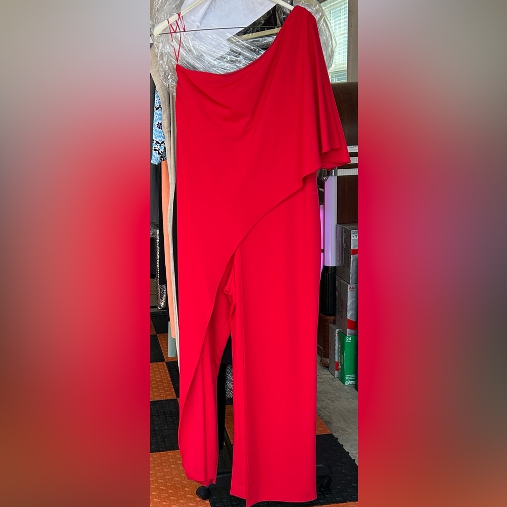 Adrianna Papell Red One-Shoulder Jumpsuit